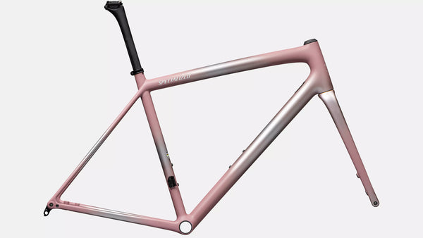 2025 Specialized Aethos Frameset - Satin Flake Silver / Dusky Pink + Champagne Radial Fades / Dune White